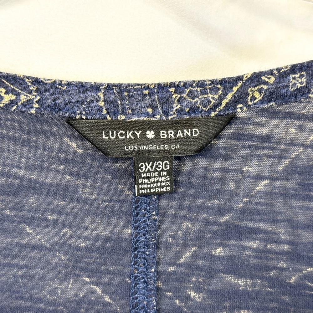 Lucky Brand Plus Sz 3X Top Navy Blue Bandana Print V-Neck Tunic Cotton Boho 619 - Picture 7 of 9